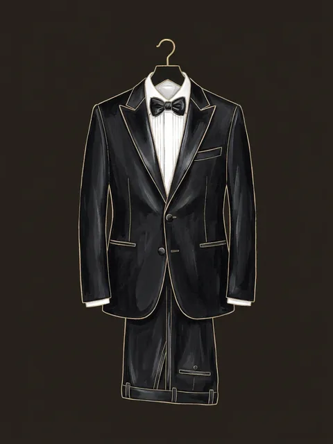 Ilustración: Smoking o traje negro con moño
